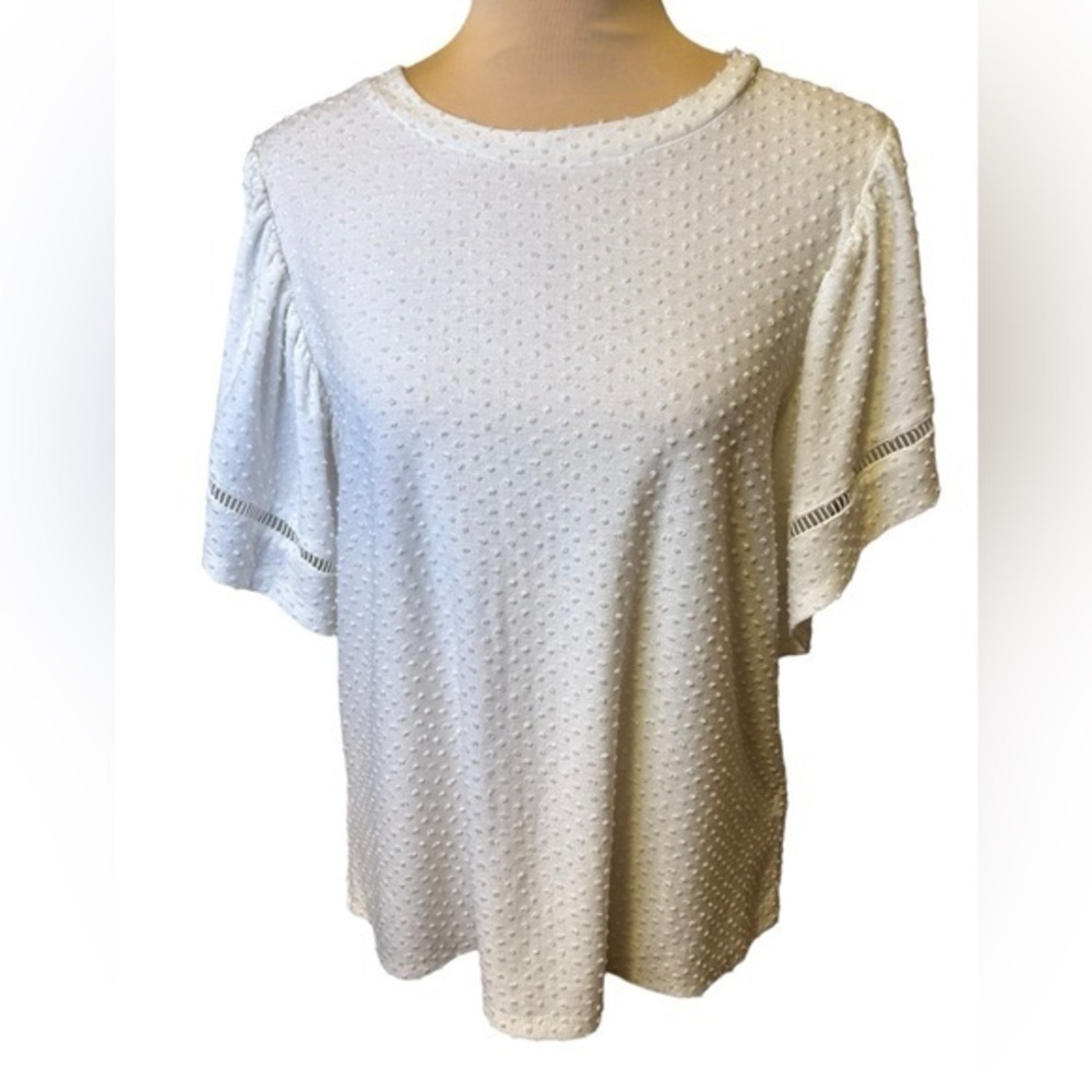 Zac & Rachel Womens White Swill Dot Bell Crochet Sleeves Large